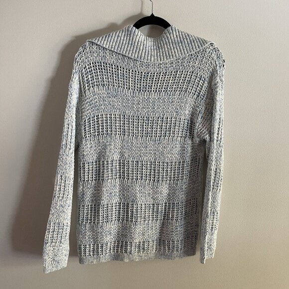 Talbots Sz MP Blue Spray Tape Preppy Coastal Open Stitch Sailor Collar Sweater - Picture 10 of 10